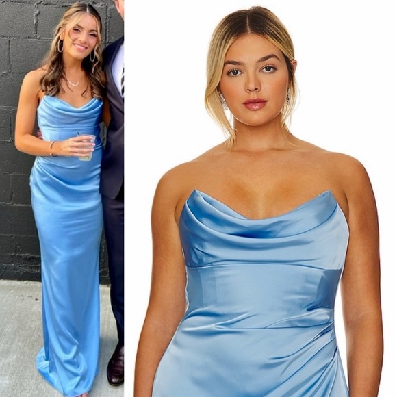 Katie May Taylor Gown in French Blue Bustier Strapless Maxi Dress Satin Small S - Picture 13 of 14